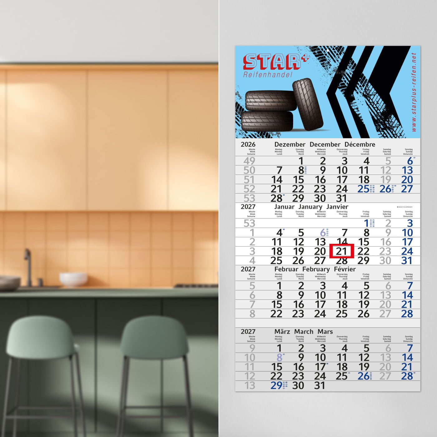 4-Monatskalender Einblatt Budget 4, blau-659