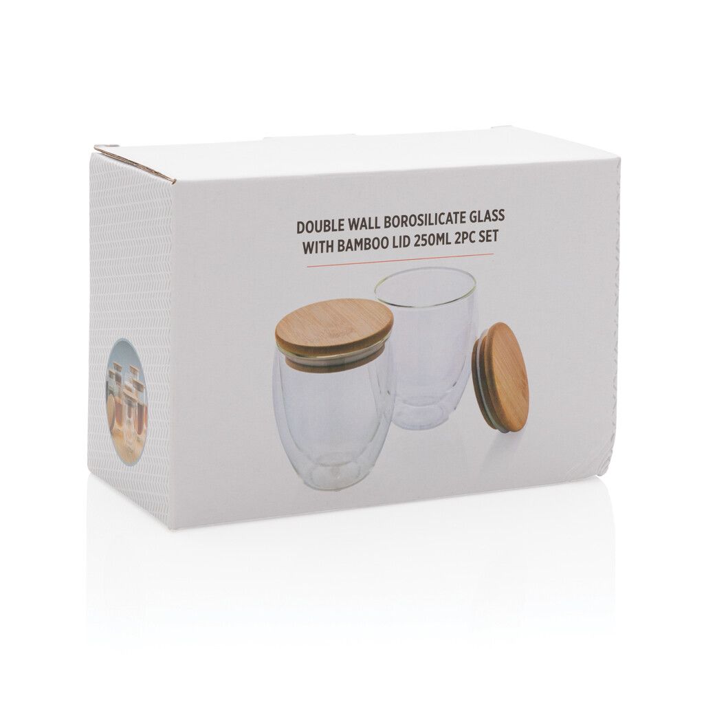 2-tlg Set Borosilikatgläser mit Bambusdeckel 250ml - transparent-982