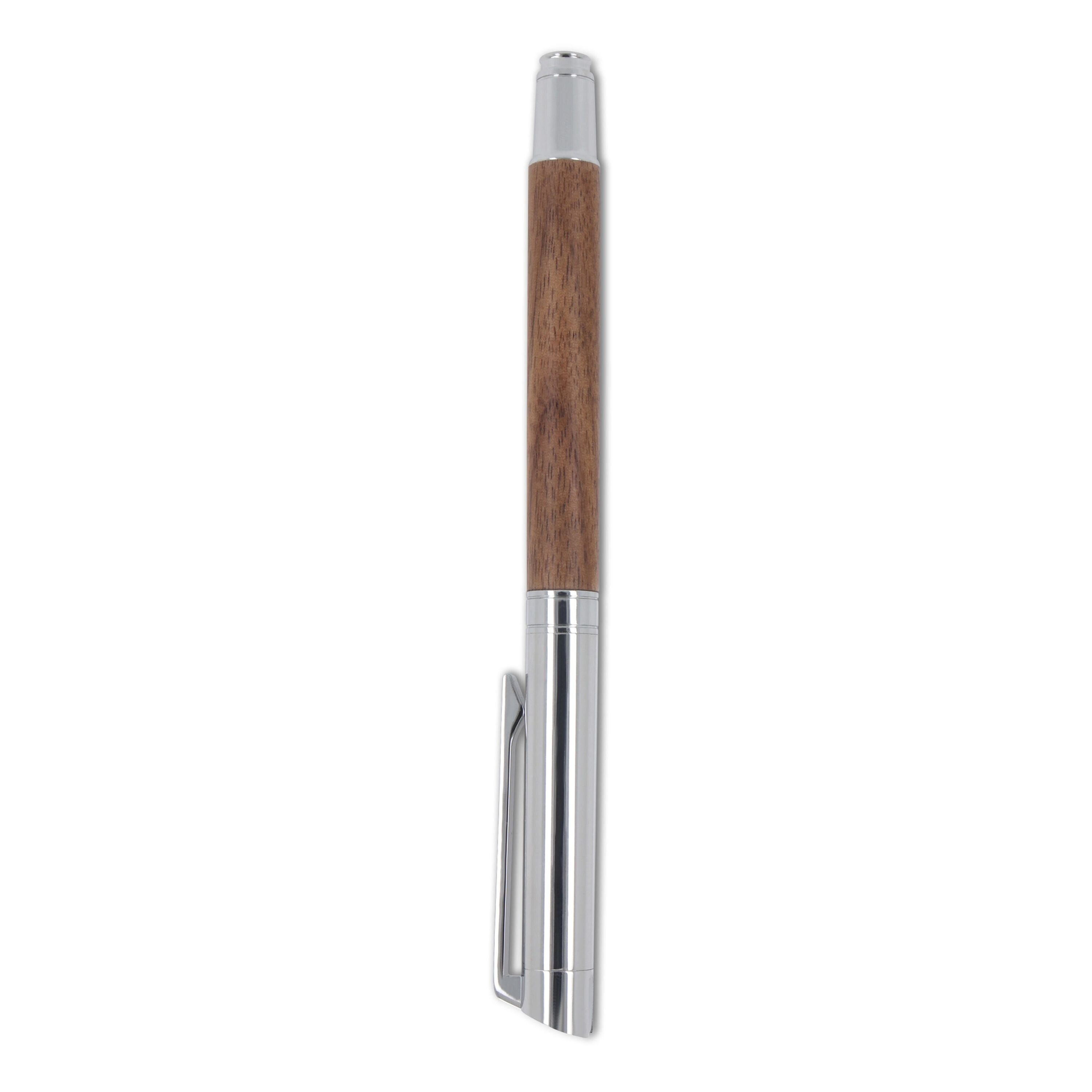 Set Kugelschreiber und Rollerball aus Metall Nussbaumholz in Geschenkbox - holz-605