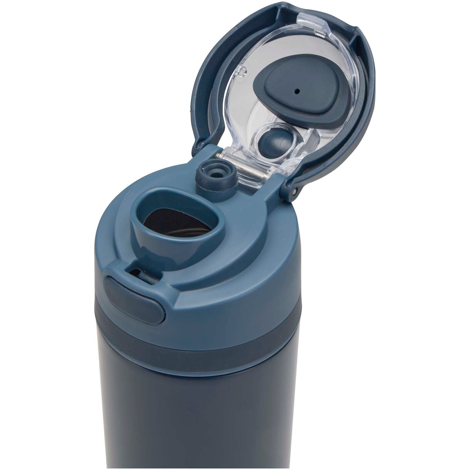 Theron 800 ml RCS Trinkflasche aus recyceltem, einwandigem Edelstahl mit Multifunktionsdeckel und Klappstrohhalm - navy-435