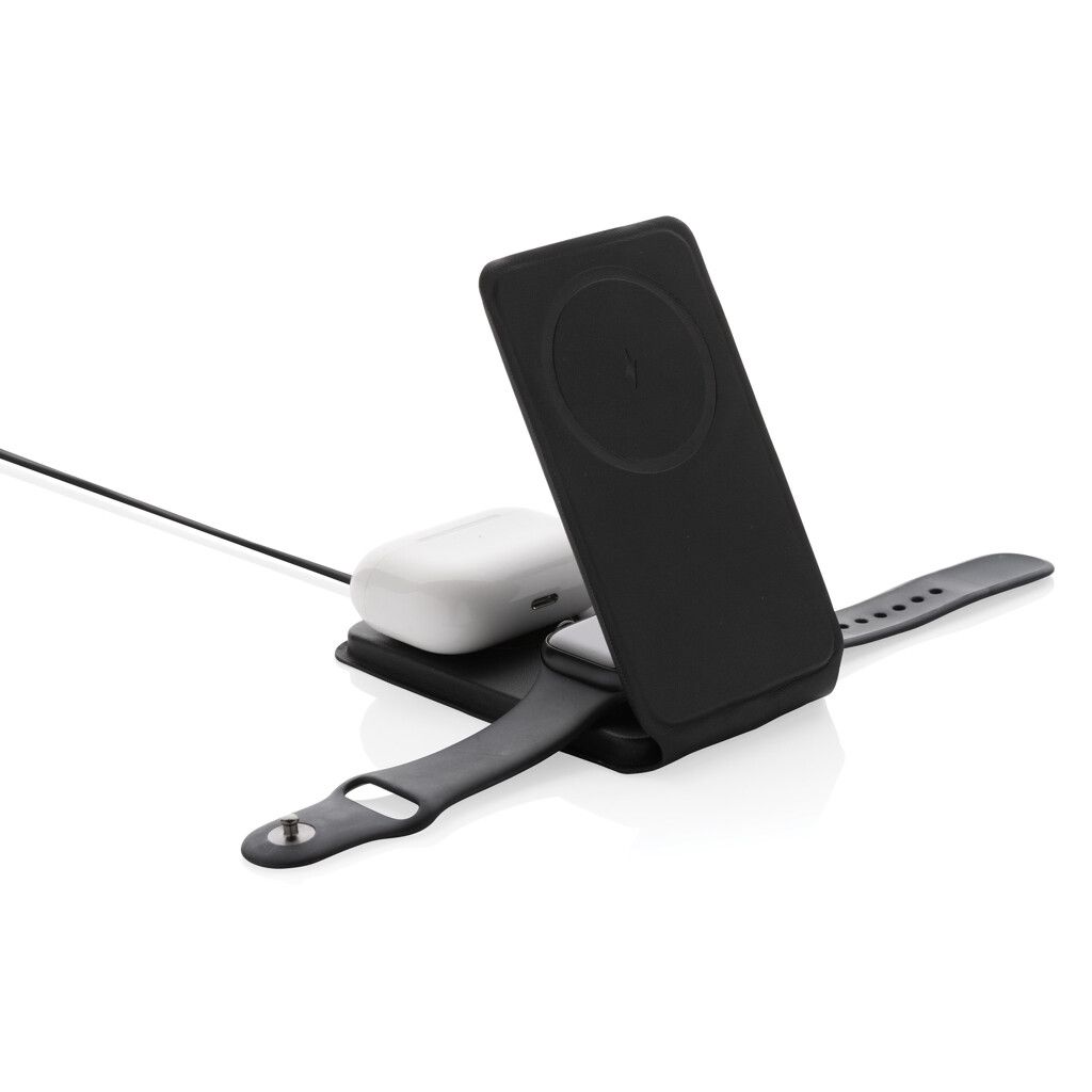 Swiss Peak 15W 3-in-1 magnetischer Wireles Charger aus rPU - schwarz-298