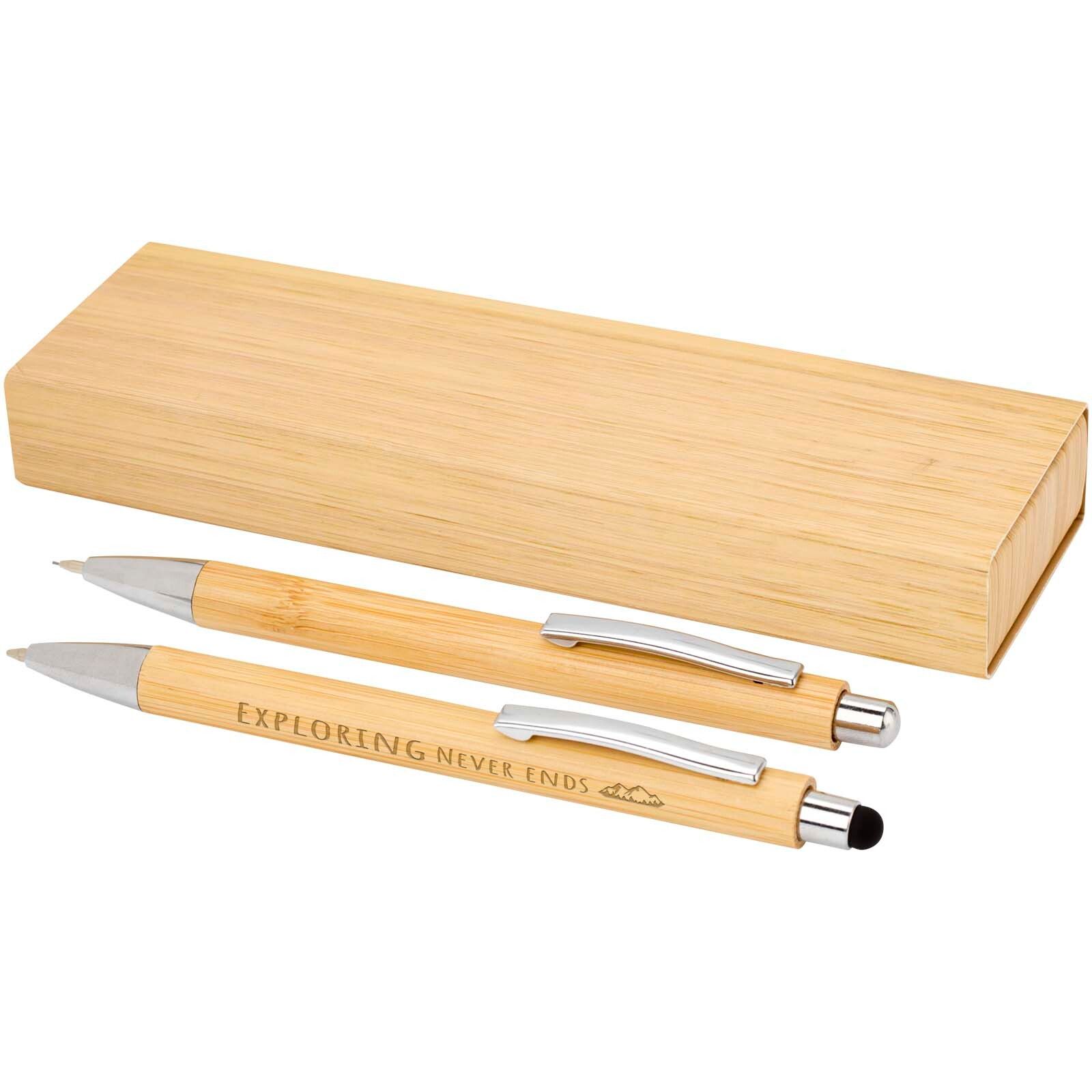 Oblys Kugelschreiber und Druckbleistiftset aus Bambus (schwarze Mine) - natur-792