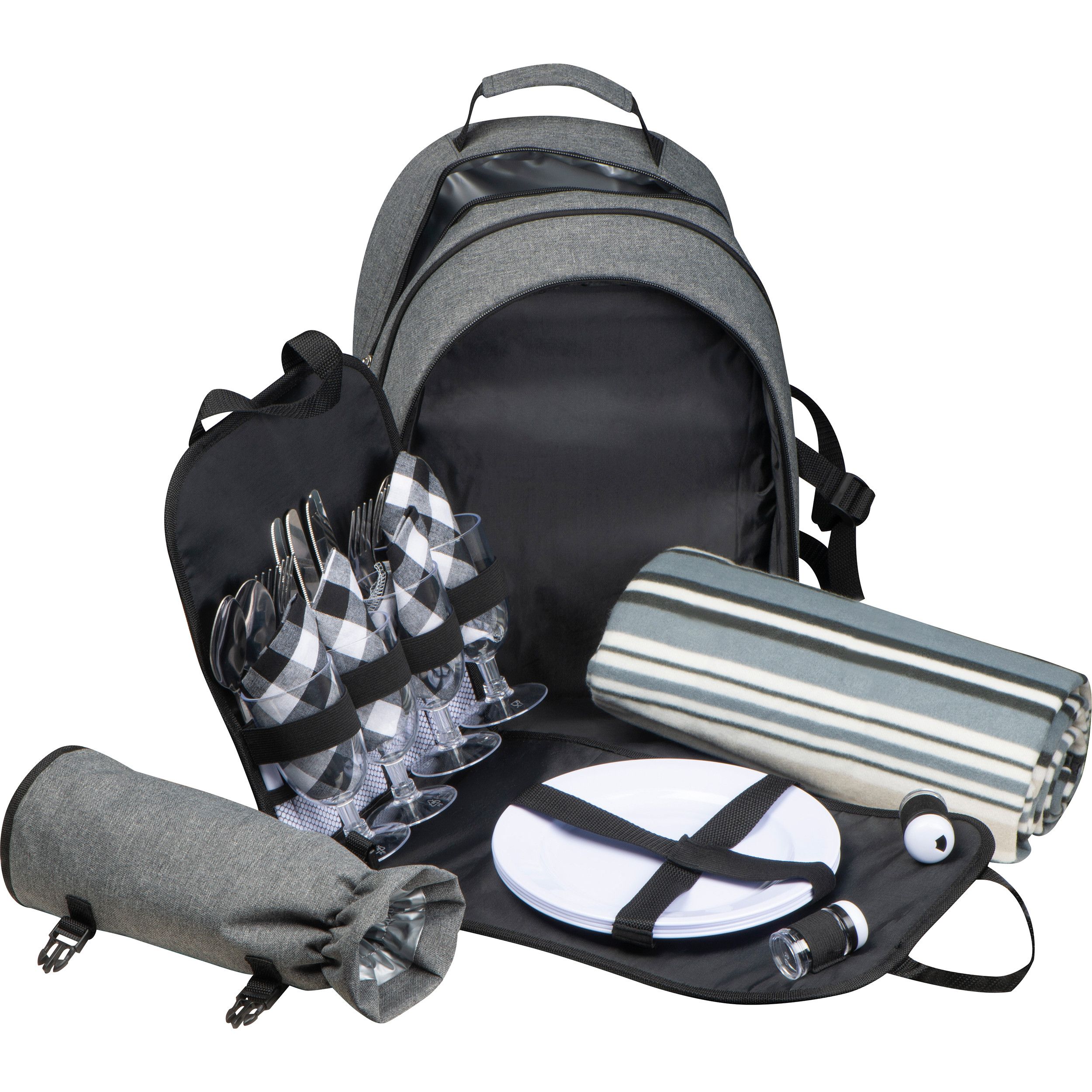 Picknickrucksack für 4 Personen mit Picknickdecke - anthrazit-672