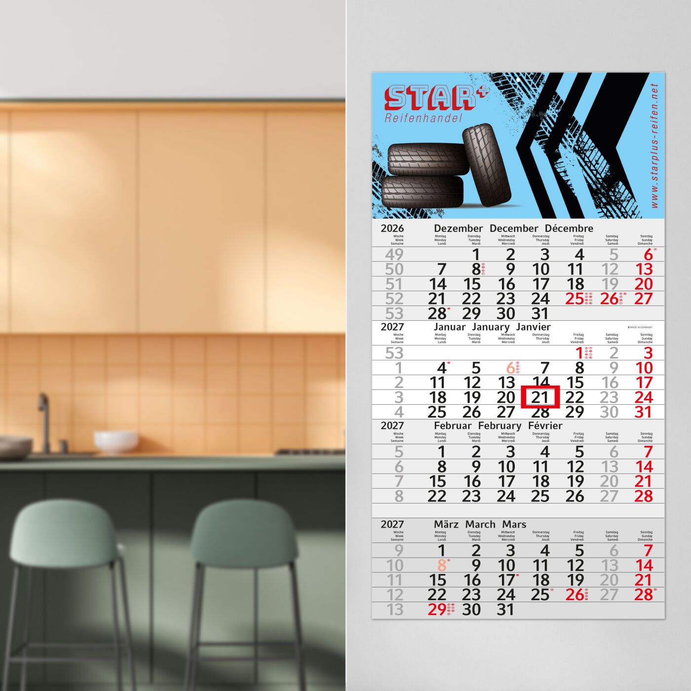 4-Monatskalender Einblatt Budget 4, rot-670