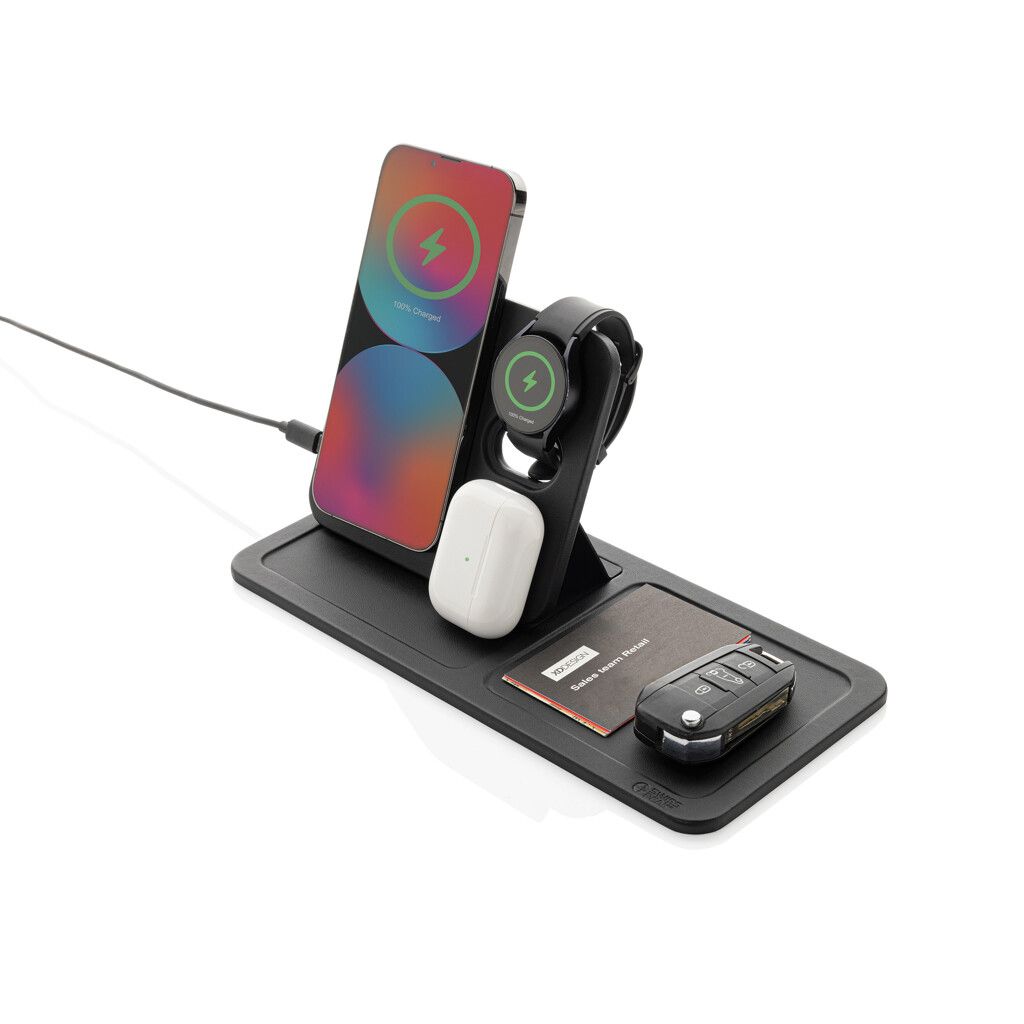 Swiss Peak 3-in-1- Wireless-Charging Desk-Tray aus RCS rPU - schwarz-300