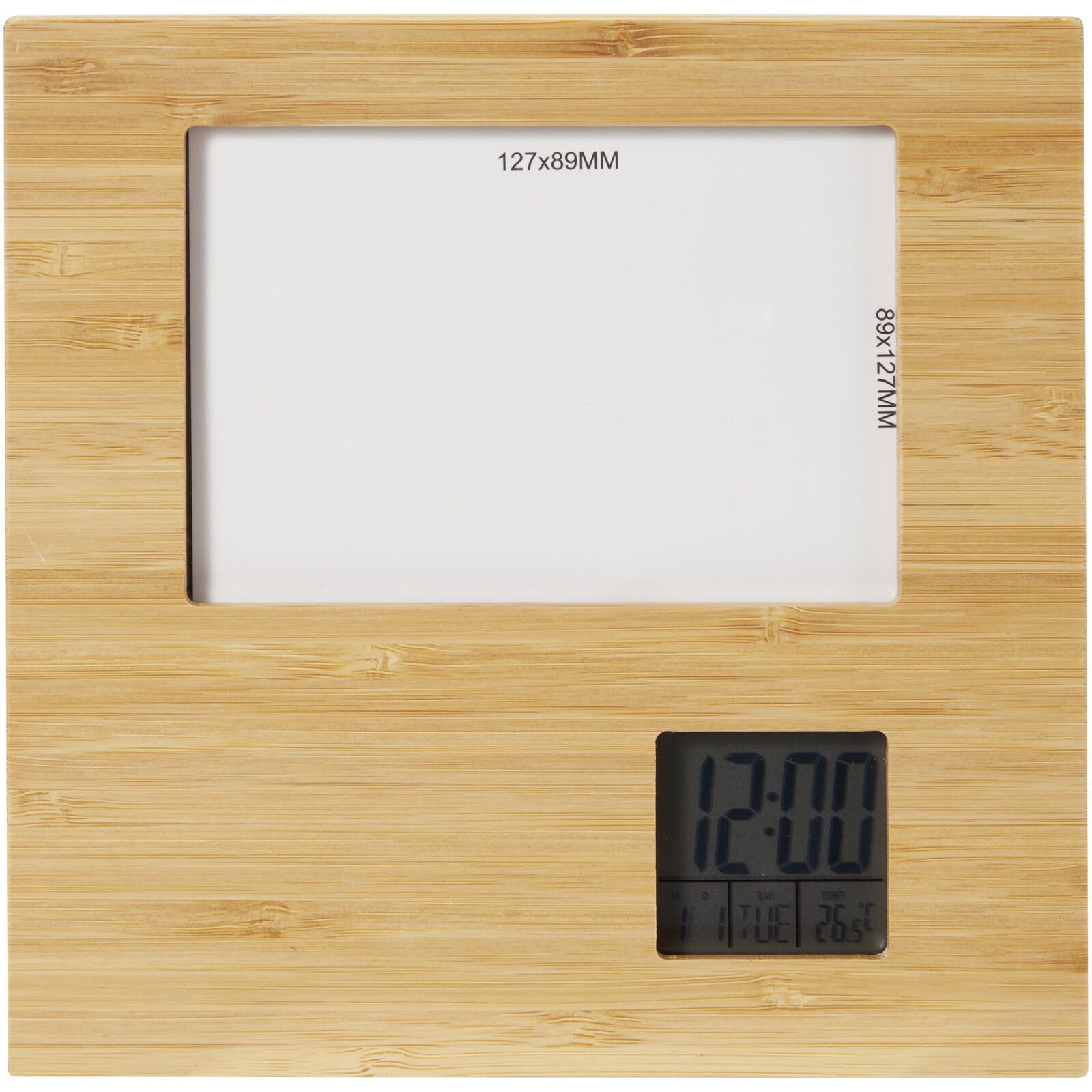 Sasa Bambus Fotorahmen Tischuhr mit Thermometer - natur-402