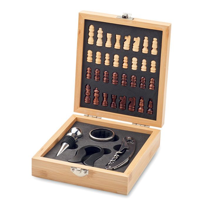 Weinset mit Schachspiel CHESSET - holz-381