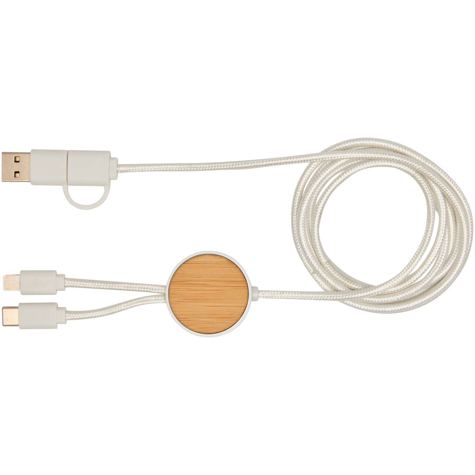Chechia 150 cm 5-in-1 Kabel aus recyceltem Kunststoff für Datenübertragung und 27W Schnellladung mit Bambusdetails - weiss-388