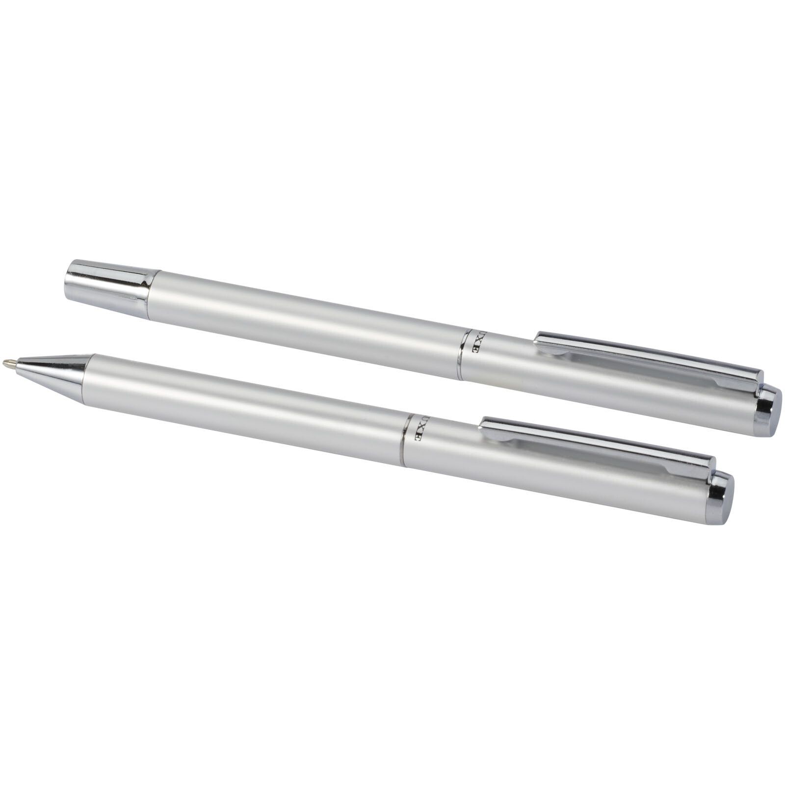 Lucetto Set mit Kugelschreiber und Tintenroller aus recyceltem Aluminium (schwarze Mine) - silber-518