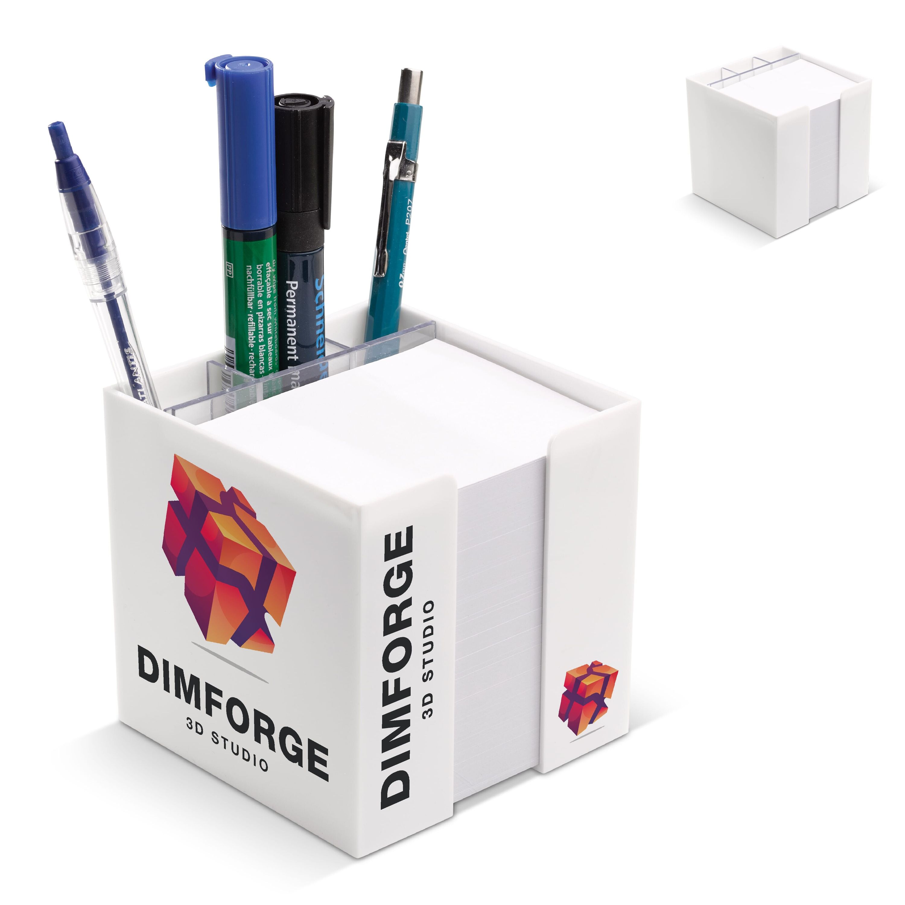 Notizzettel 10x10x10cm in Würfelbox mit Stifteköcher - transparent-659