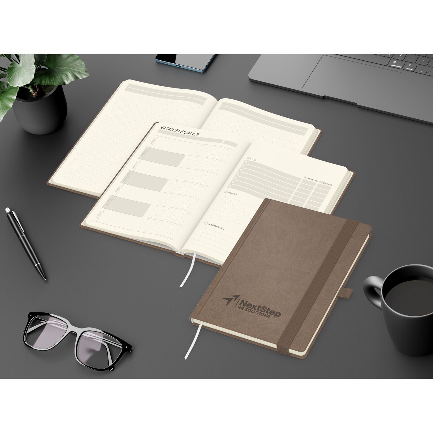 Notizbuch orgaLine Mainbook, Creme, mokkabraun-843