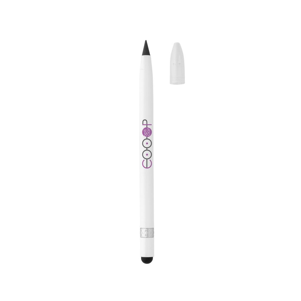 Tintenloser Stift aus Aluminium mit Radiergummi - weiß-455